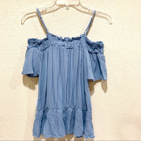 Open Shoulder Blue Corset Detail Blouse (NWT) - Picture 6 of 8